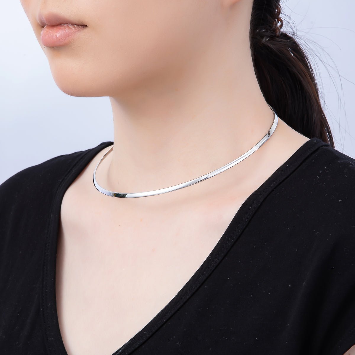 NEW 16K Gold Filled 3.3mm Flat-Edged Floating Collar Torque Necklace in Gold & Silver | WA-04675 WA-04676 - DLUXCA