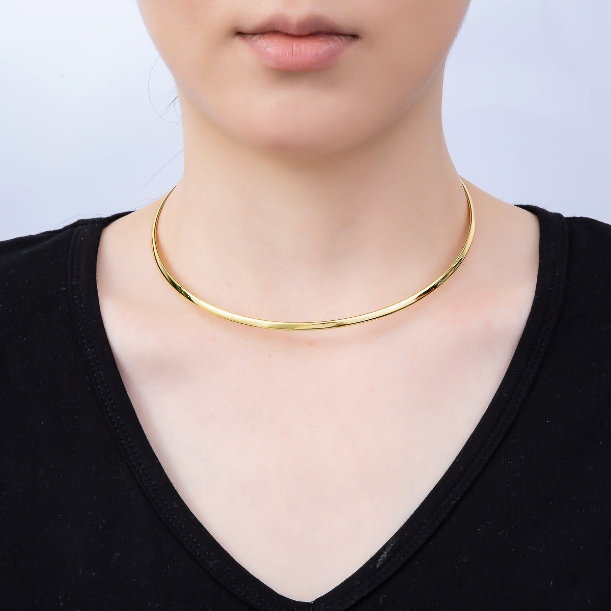 NEW 16K Gold Filled 3.3mm Flat-Edged Floating Collar Torque Necklace in Gold & Silver | WA-04675 WA-04676 - DLUXCA