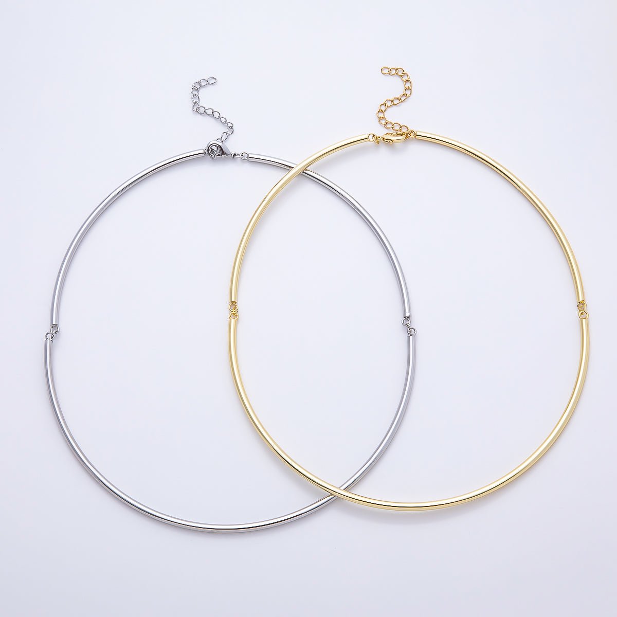NEW 16K Gold Filled 3mm Minimalist Floating Collar Torque Necklace in Gold & Silver | WA-04711 WA-04712 - DLUXCA
