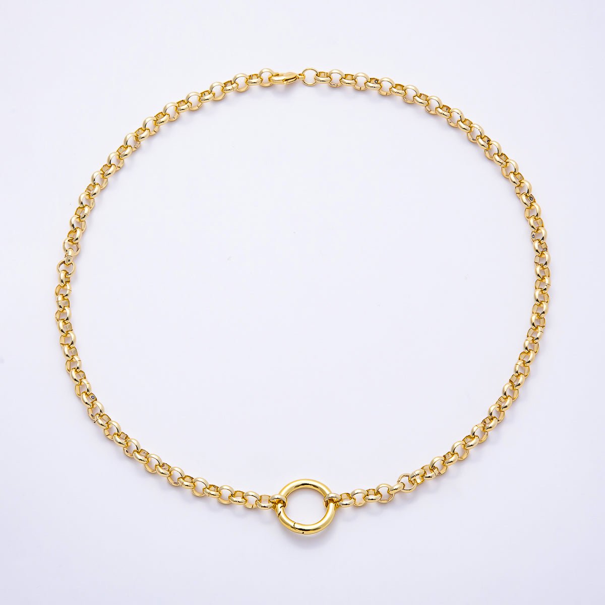 NEW 16K Gold Filled 6mm Push Gate Charm Connector Holder Ring Rolo Chain 18 Inch Necklace | WA-00574 - DLUXCA
