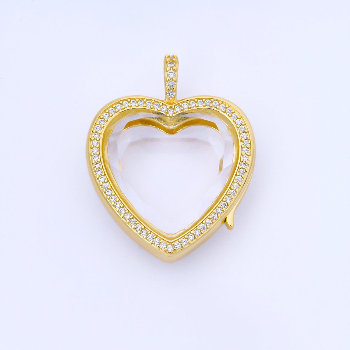 New CZ Heart Locket Necklace Clear Glass Crystal Container Locket Gold Gemstone Pendant Necklace Fillable Jewelry for Crystal Jewelry Making Supply AA1672 - DLUXCA