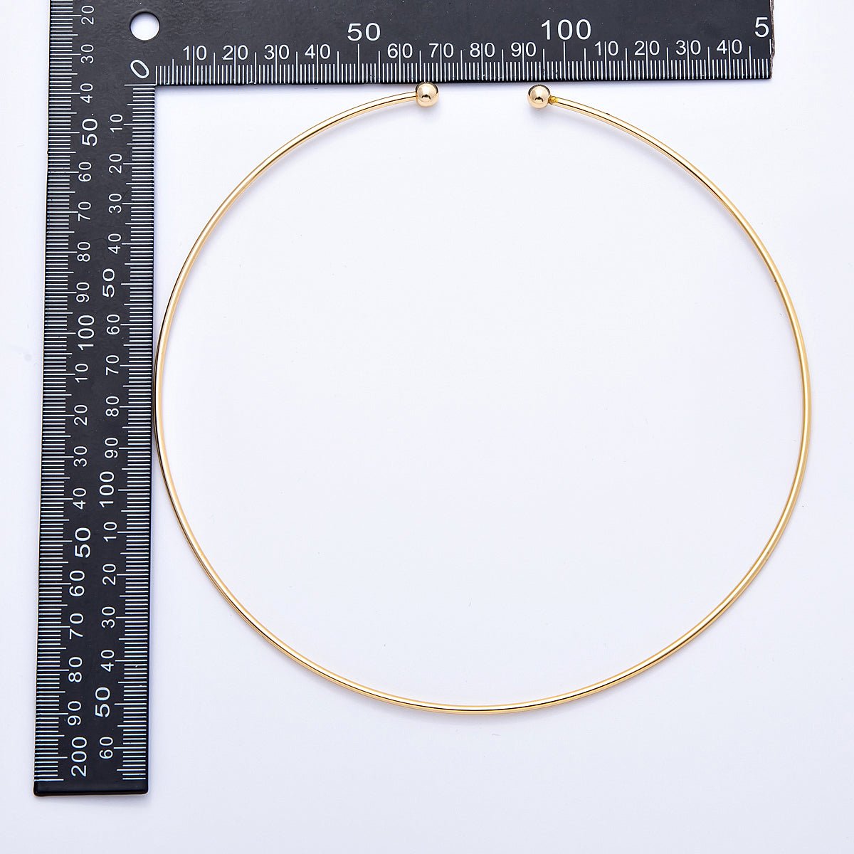 New version 16K Gold Filled 2mm Minimalist Necklace Cuff Collar Necklace with open beaded ball | WA - 04155 - DLUXCA