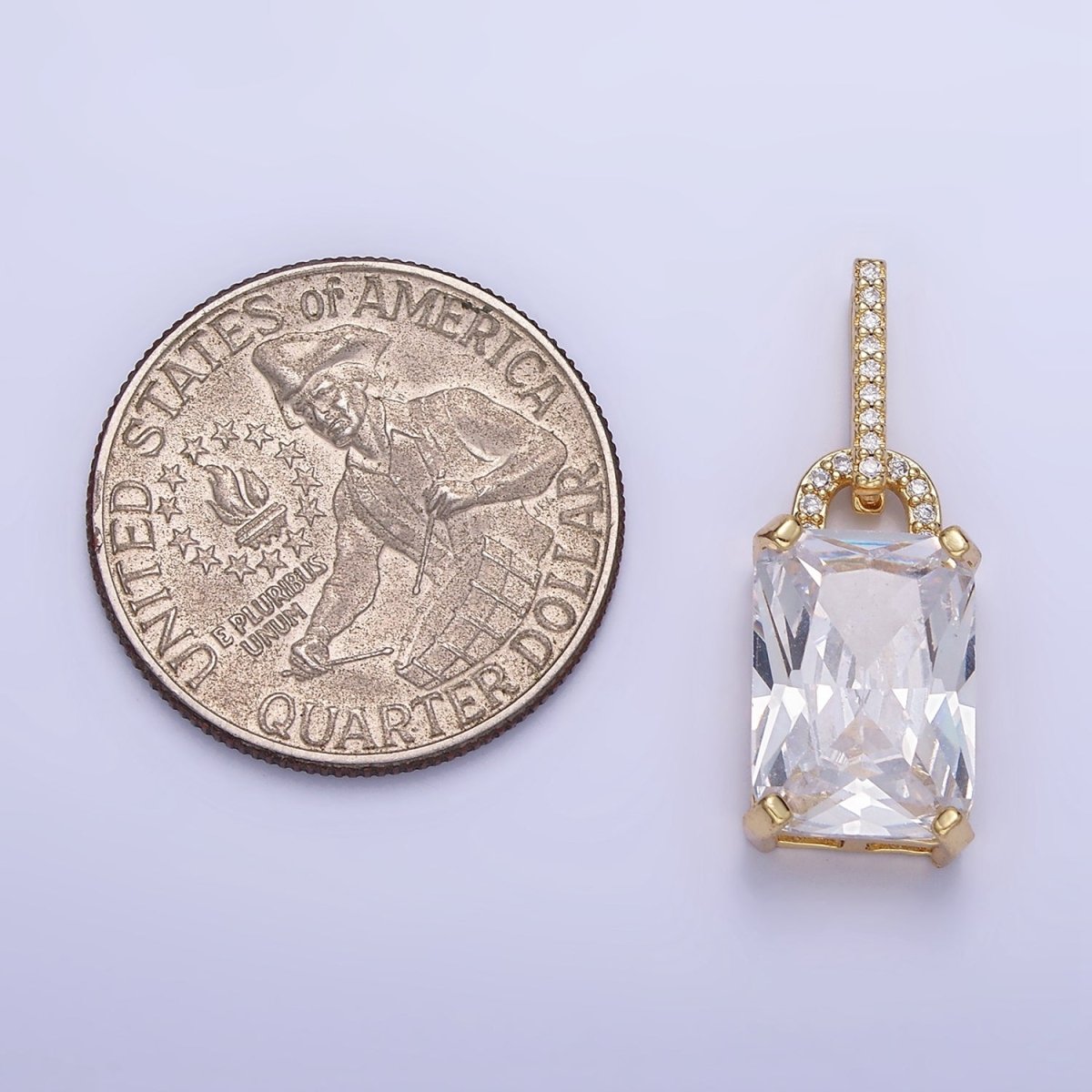 OS 16K Gold Filled Light Blue Baguette Micro Paved CZ Geometric Bail Pendant | AA425 - DLUXCA