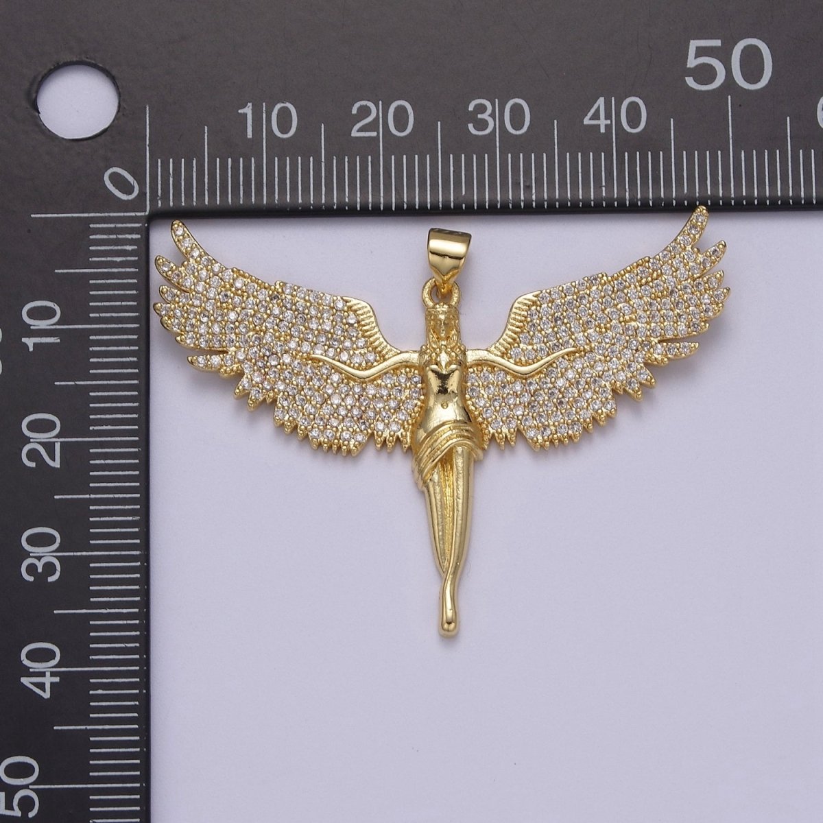 OS Big Gold Angel Necklace Pendant 14K Gold Filled Ascending Wings with Cubic Zirconia Stones Archangel Guardian Angel Religious Jewelry Patron Saint J-347 - DLUXCA