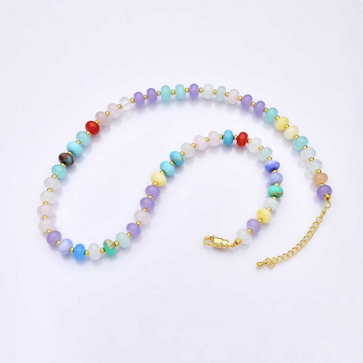 PRE - ORDER | 5 PCS 14K Gold Filled Multicolor Pastel Gradient Gemstone 18 Inch Necklace | ETA 2 Weeks - DLUXCA