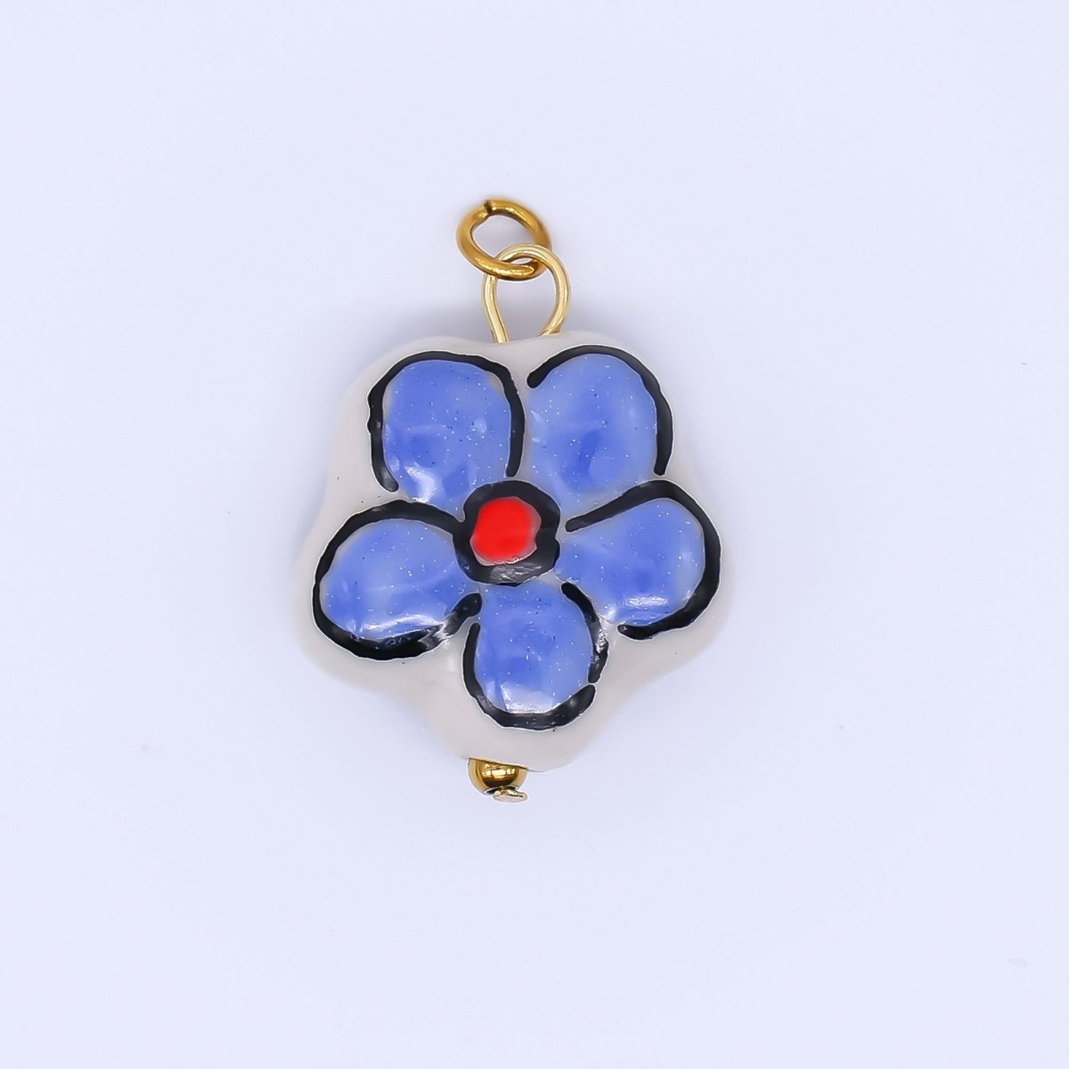PVD Gold Plated Stainless Steel 23mm Ceramics Art Pop Petal Blue Flower Dainty Charm | P634 - DLUXCA
