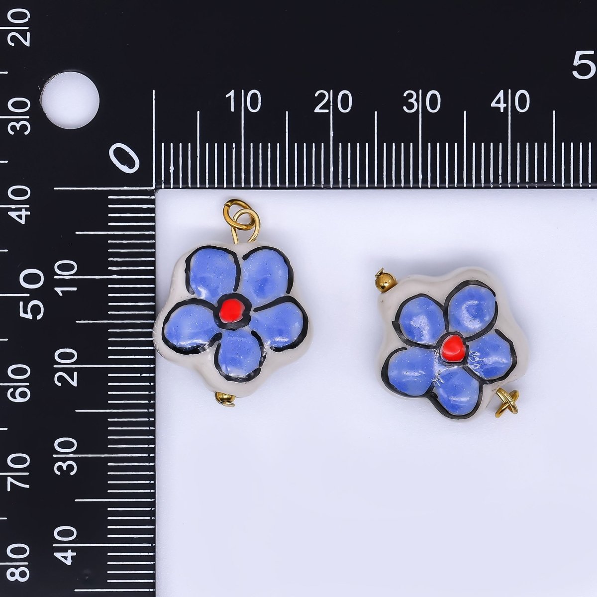 PVD Gold Plated Stainless Steel 23mm Ceramics Art Pop Petal Blue Flower Dainty Charm | P634 - DLUXCA