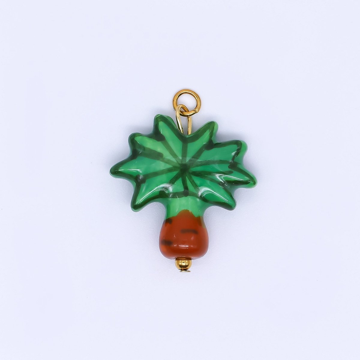 PVD Gold Plated Stainless Steel 24mm Ceramics Art Palm Tree Dainty Charm | P630 - DLUXCA