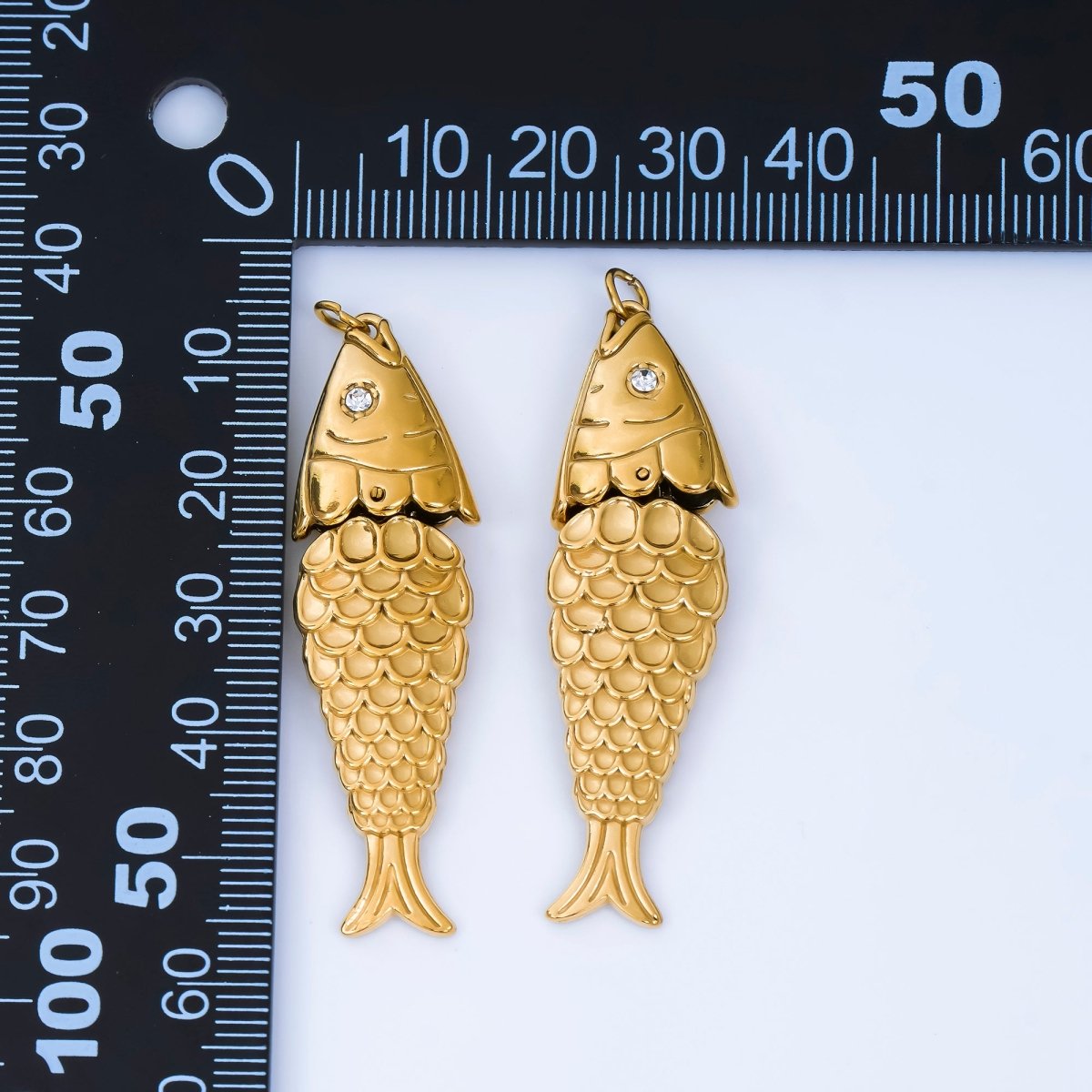 PVD Gold Plated Stainless Steel 50mm Micro Paved CZ Ocean Animal Fish Charm | J198 - DLUXCA