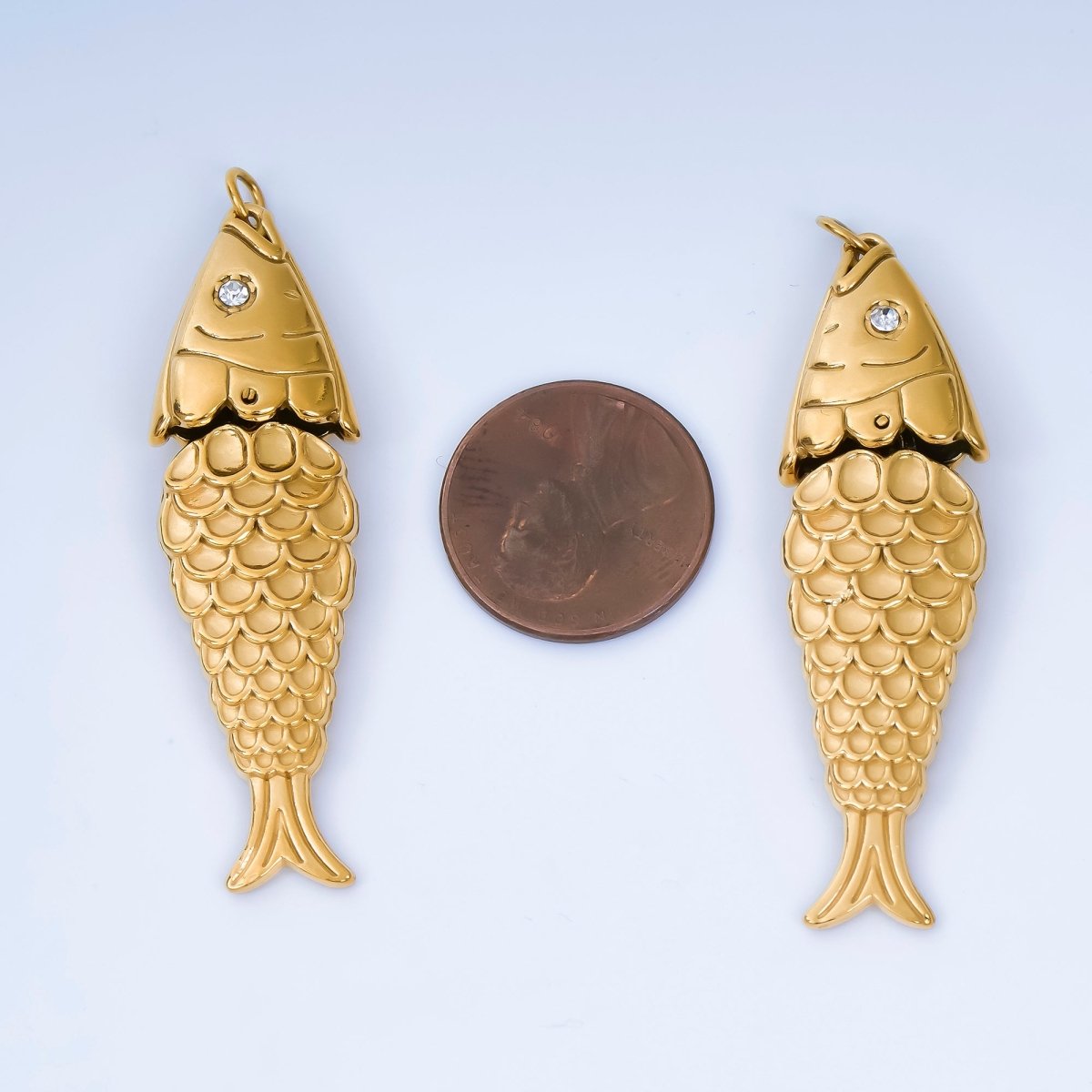 PVD Gold Plated Stainless Steel 50mm Micro Paved CZ Ocean Animal Fish Charm | J198 - DLUXCA