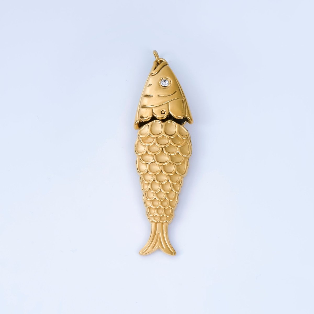 PVD Gold Plated Stainless Steel 50mm Micro Paved CZ Ocean Animal Fish Charm | J198 - DLUXCA