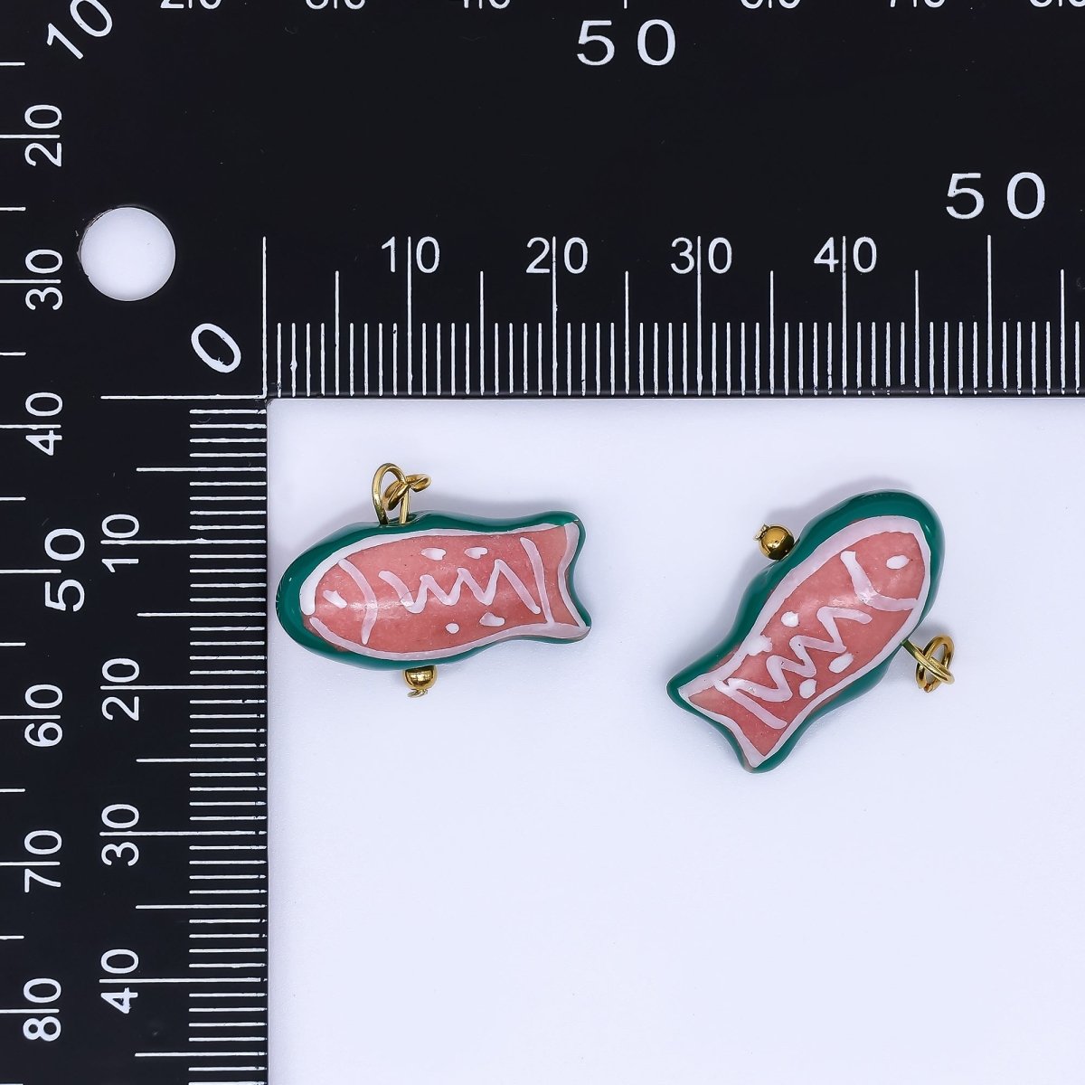 PVD Gold Plated Stainless Steel Ceramics Art Candy Watermelon Fish Charm | P632 - DLUXCA