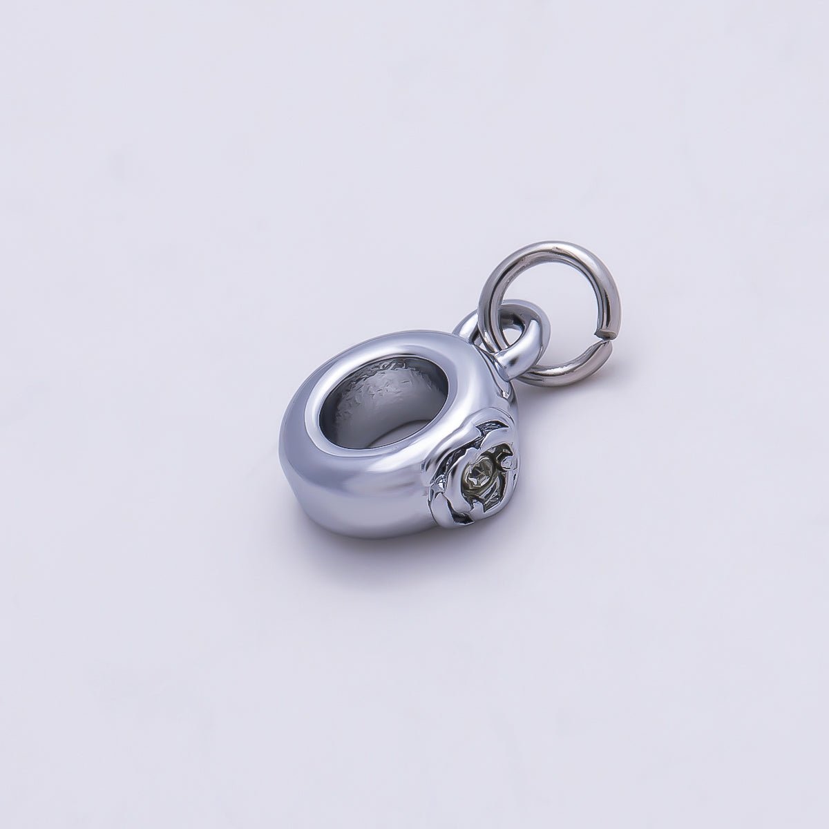 PVD Gold Stainless Steel 11mm CZ Rose Flower Drop Rondelle Charm Finding in Gold & Silver | Charms-01344 Charms-01345 - DLUXCA