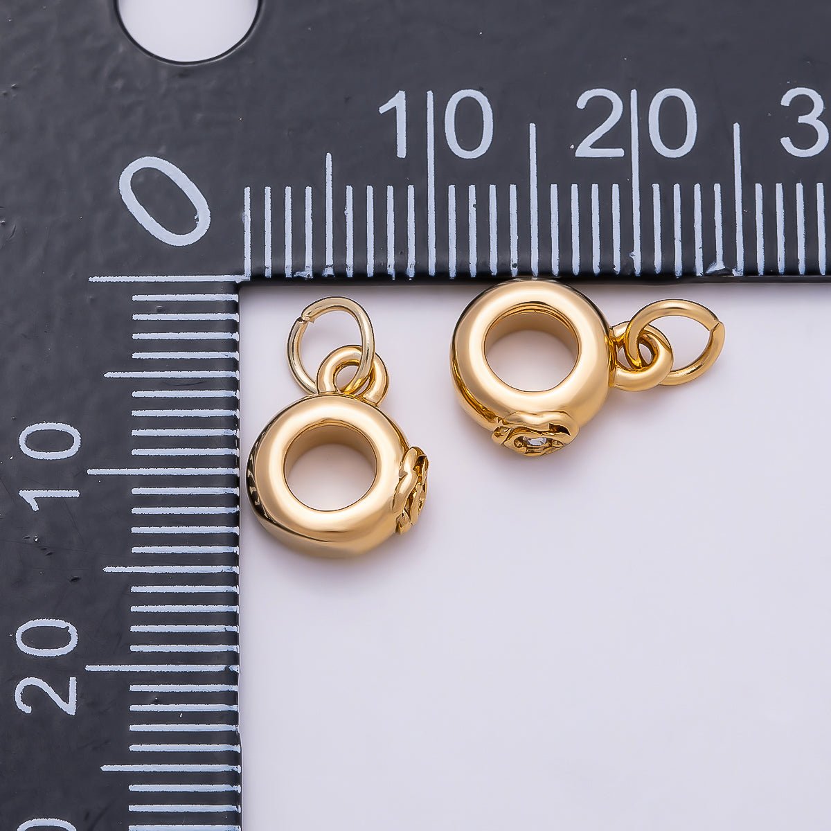 PVD Gold Stainless Steel 11mm CZ Rose Flower Drop Rondelle Charm Finding in Gold & Silver | Charms-01344 Charms-01345 - DLUXCA