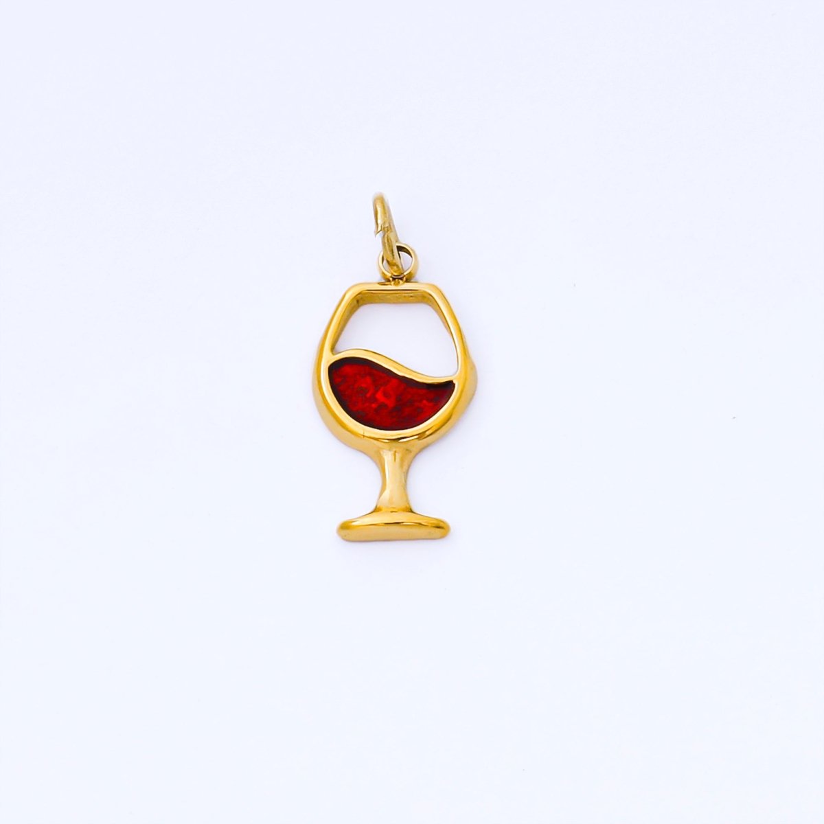 PVD Gold Stainless Steel 14mm Red Wine Charm Glass Pendant | J534 - DLUXCA