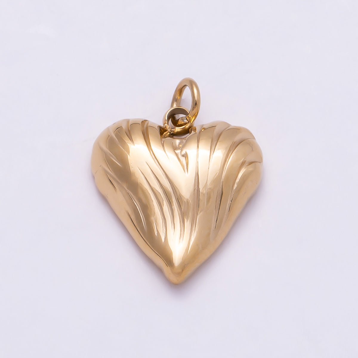 PVD Gold Stainless Steel 15mm Line-Textured Love Heart Charm | Charms-01013 - DLUXCA