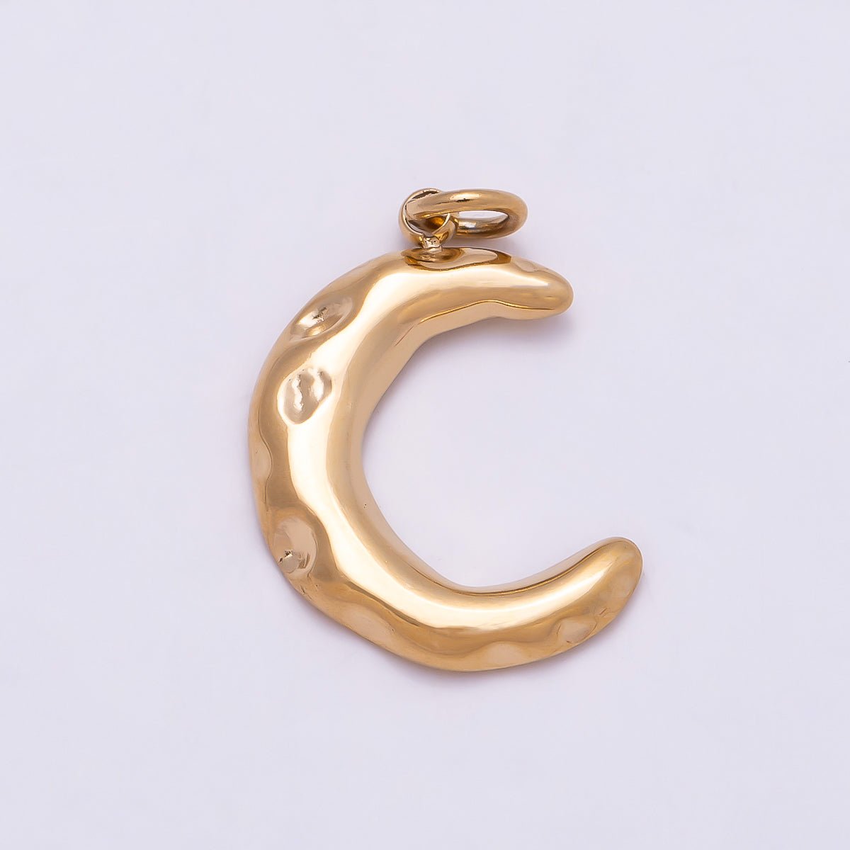 PVD Gold Stainless Steel 16mm Hammered Celestial Crescent Moon Charm | Charms-01015 - DLUXCA