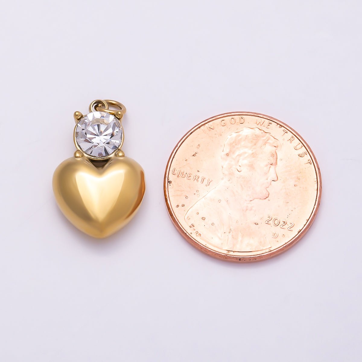 PVD Gold Stainless Steel 18mm Clear CZ Heart Mini Charm | Charms-01026 - DLUXCA