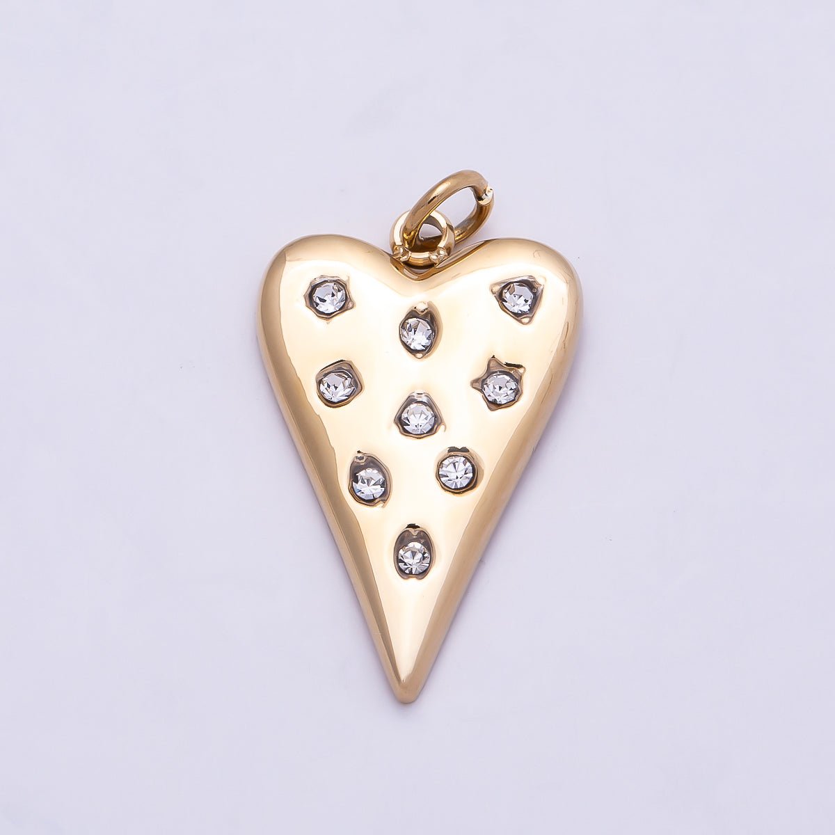 PVD Gold Stainless Steel 19mm Clear CZ Dotted Heart Charm | Charms-01025 - DLUXCA