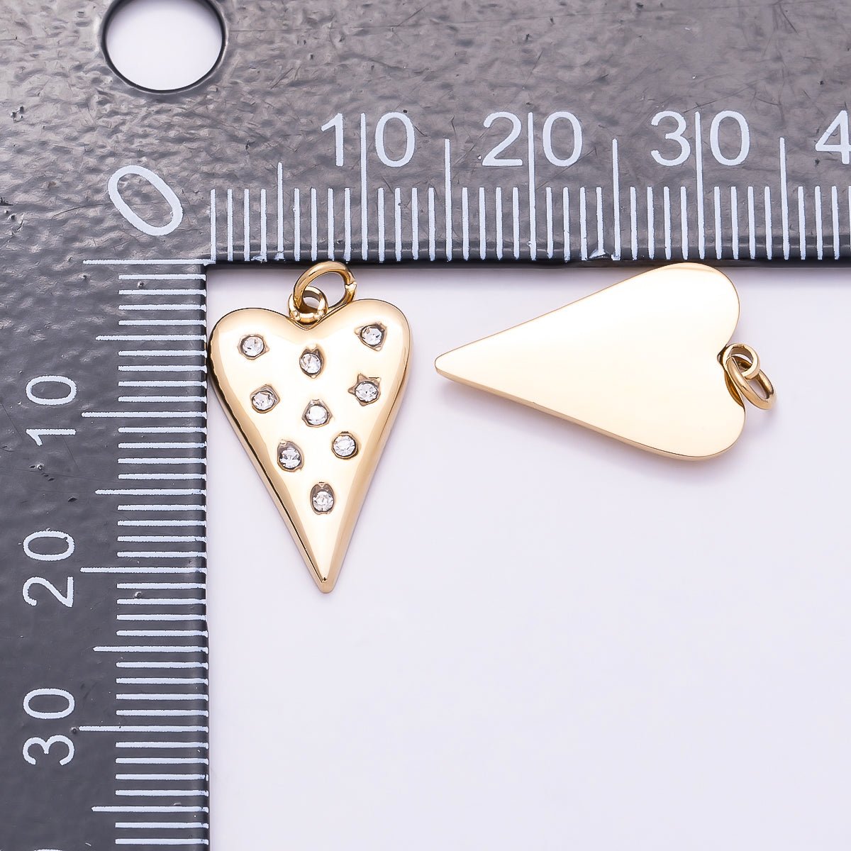 PVD Gold Stainless Steel 19mm Clear CZ Dotted Heart Charm | Charms-01025 - DLUXCA