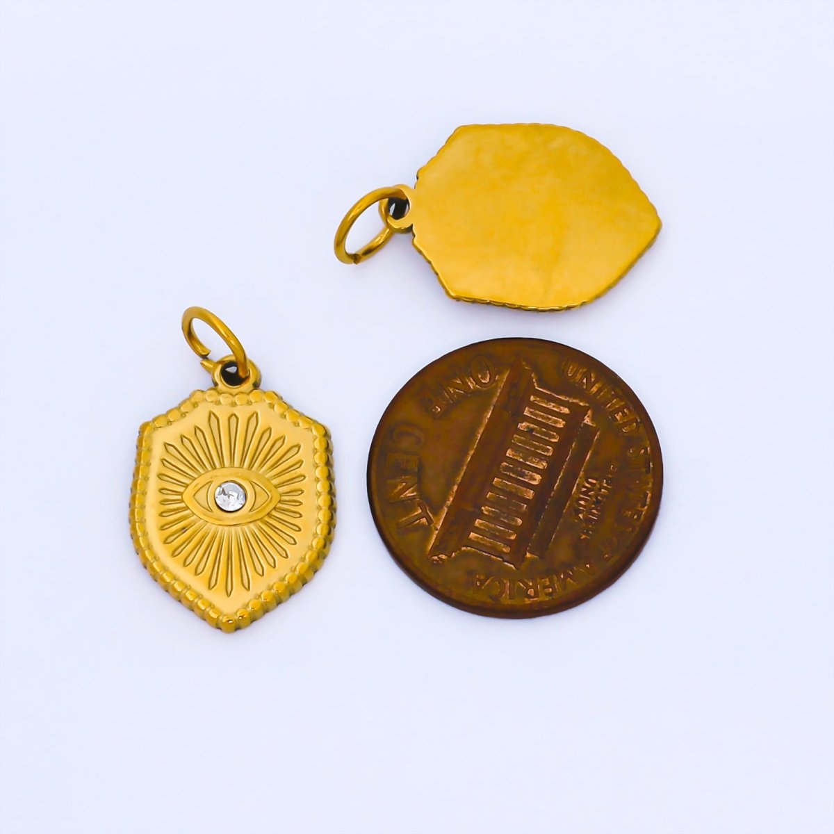 PVD Gold Stainless Steel 19mm Evil Eye Charm Medallion Pendant | J632 - DLUXCA