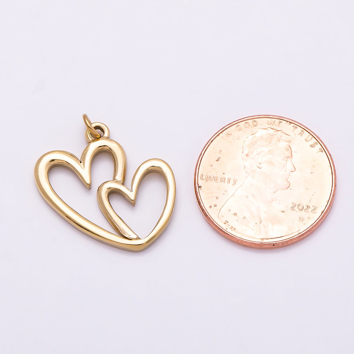 PVD Gold Stainless Steel 19mm Interlock Double Open Heart Charm | Charms-01021 - DLUXCA