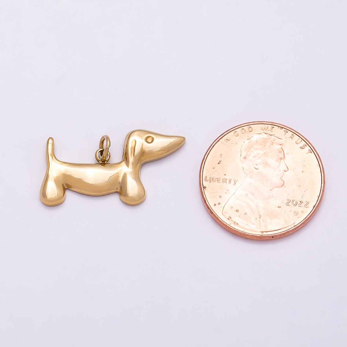 PVD Gold Stainless Steel 21mm Minimalist Dachshund Dog Animal Charm | Charms-01012 - DLUXCA