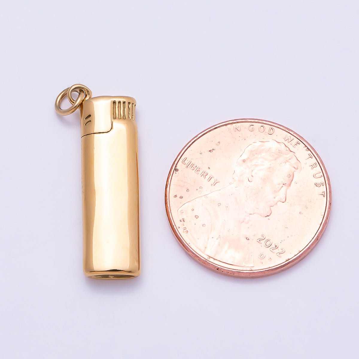 PVD Gold Stainless Steel 23mm Cigarette Lighter 3D Multidimensional Charm | Charms-01016 - DLUXCA