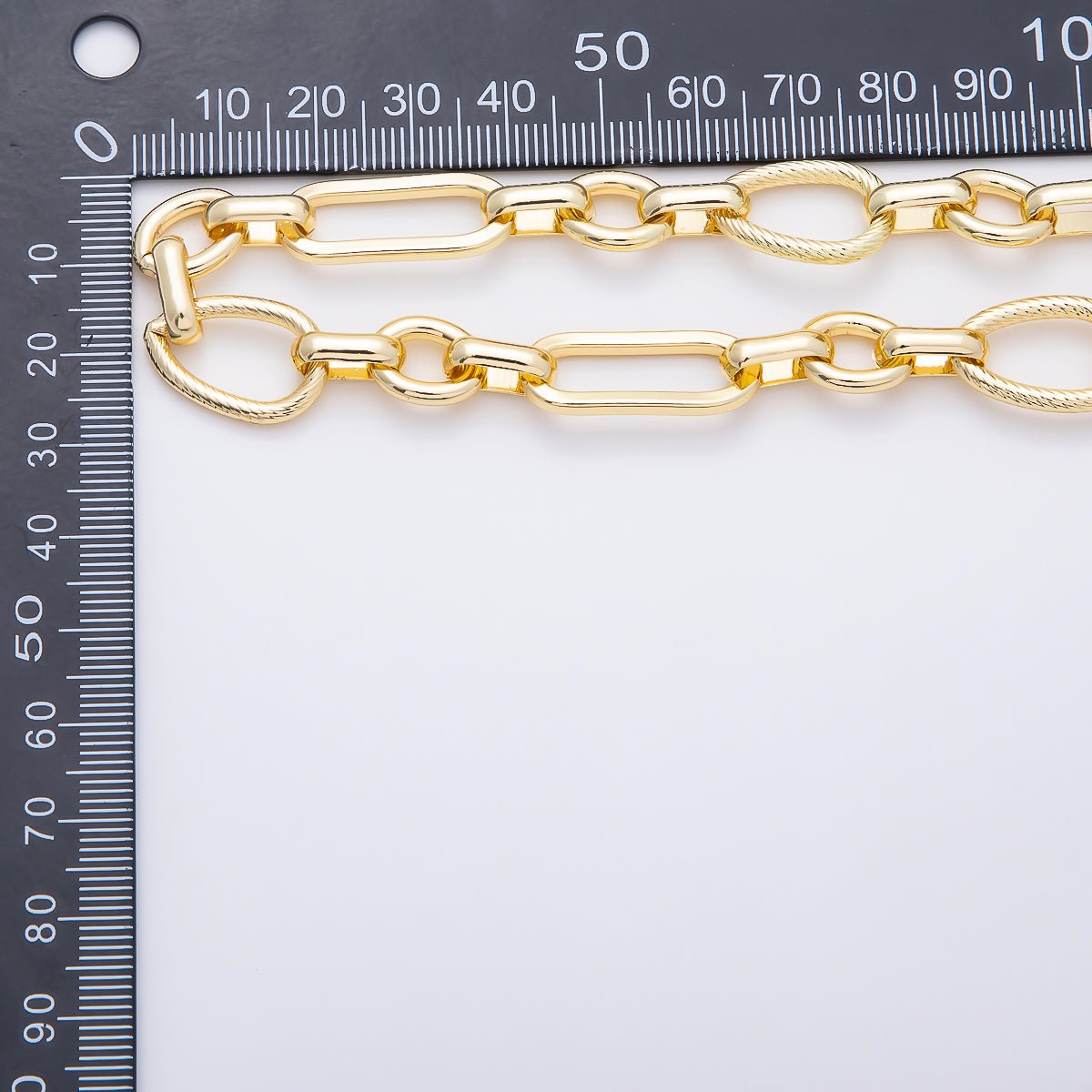 PVD Gold Stainless Steel 25mm Ribbed Paperclip Geometric Link Unfinished Chain by Yard | Roll-01886 - DLUXCA