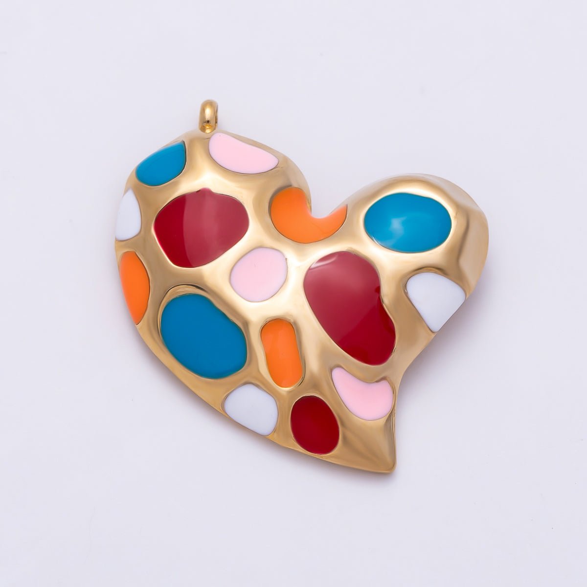 PVD Gold Stainless Steel 30mm Multicolor, Green Enamel Abstract Dotted Heart Charm | Charms-01429 Charms-01430 - DLUXCA