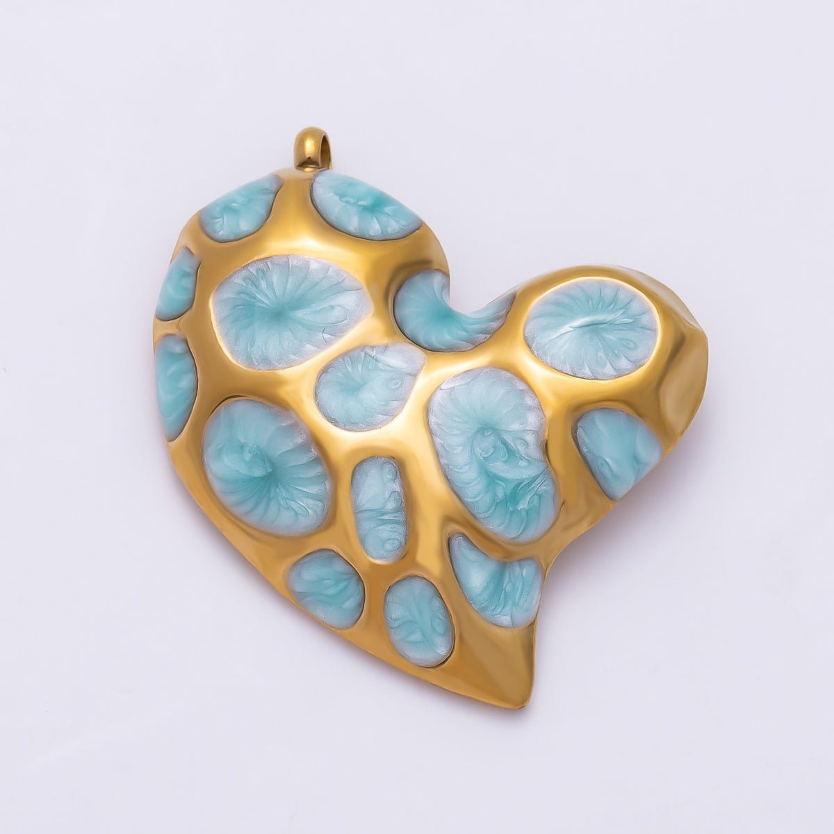 PVD Gold Stainless Steel 30mm Multicolor, Green Enamel Abstract Dotted Heart Charm | Charms-01429 Charms-01430 - DLUXCA