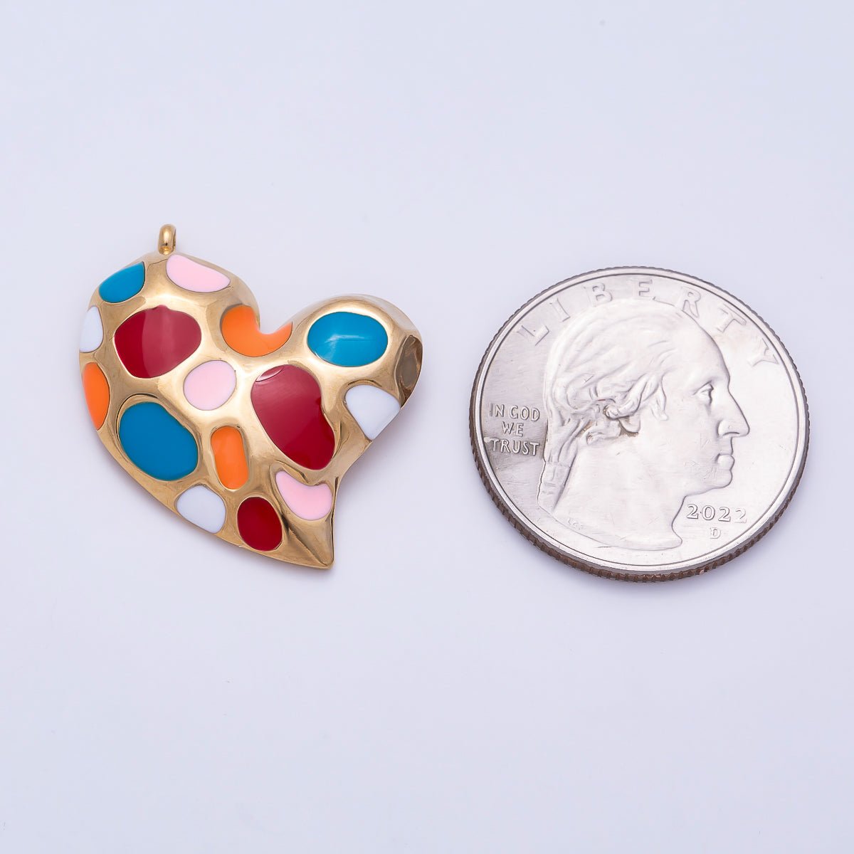PVD Gold Stainless Steel 30mm Multicolor, Green Enamel Abstract Dotted Heart Charm | Charms-01429 Charms-01430 - DLUXCA