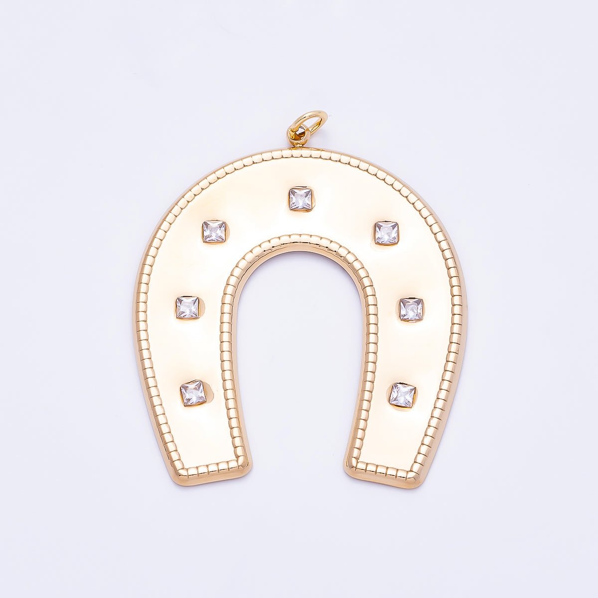 PVD Gold Stainless Steel 45mm Clear CZ Dotted Horseshoe Animal Charm | Charms-01326 - DLUXCA