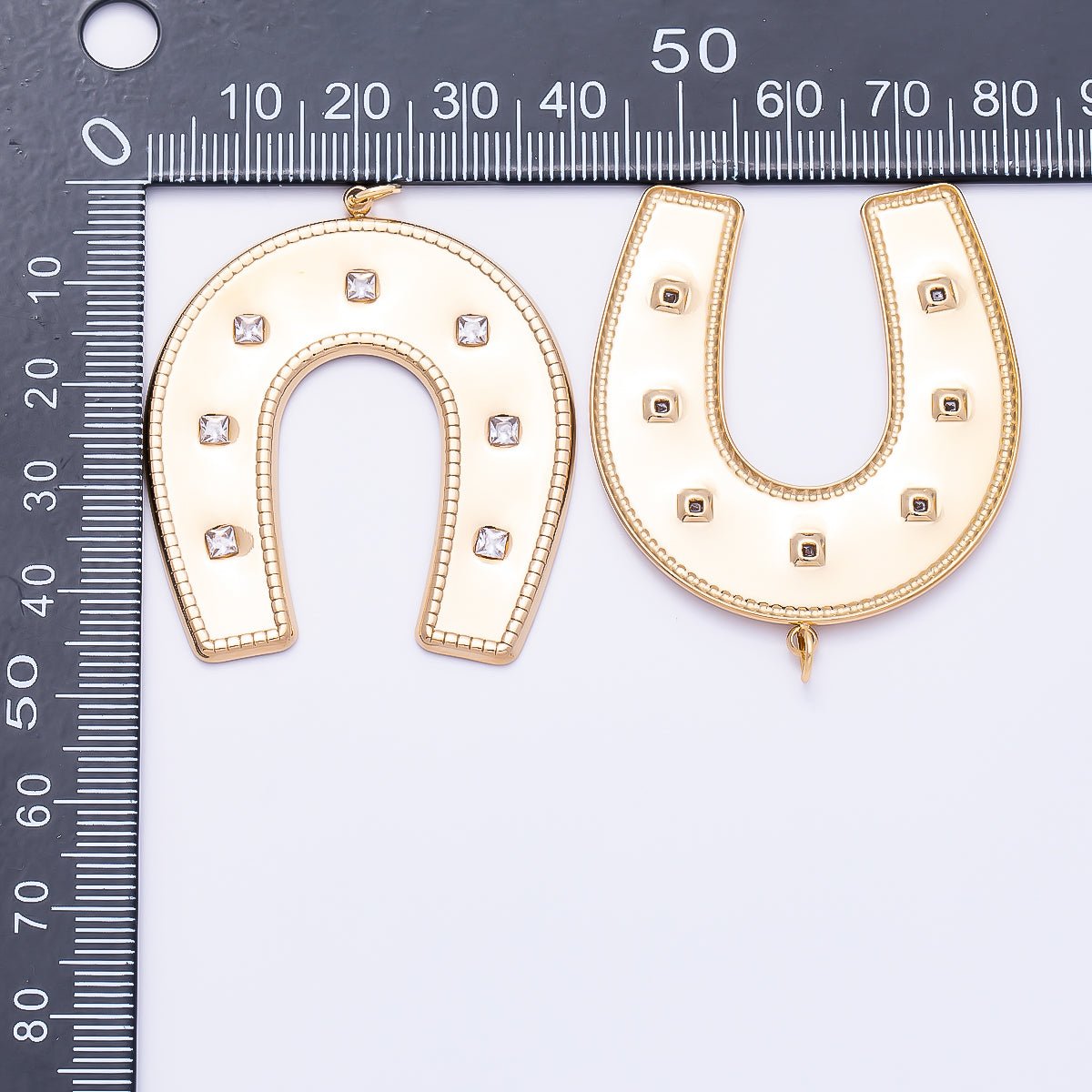 PVD Gold Stainless Steel 45mm Clear CZ Dotted Horseshoe Animal Charm | Charms-01326 - DLUXCA
