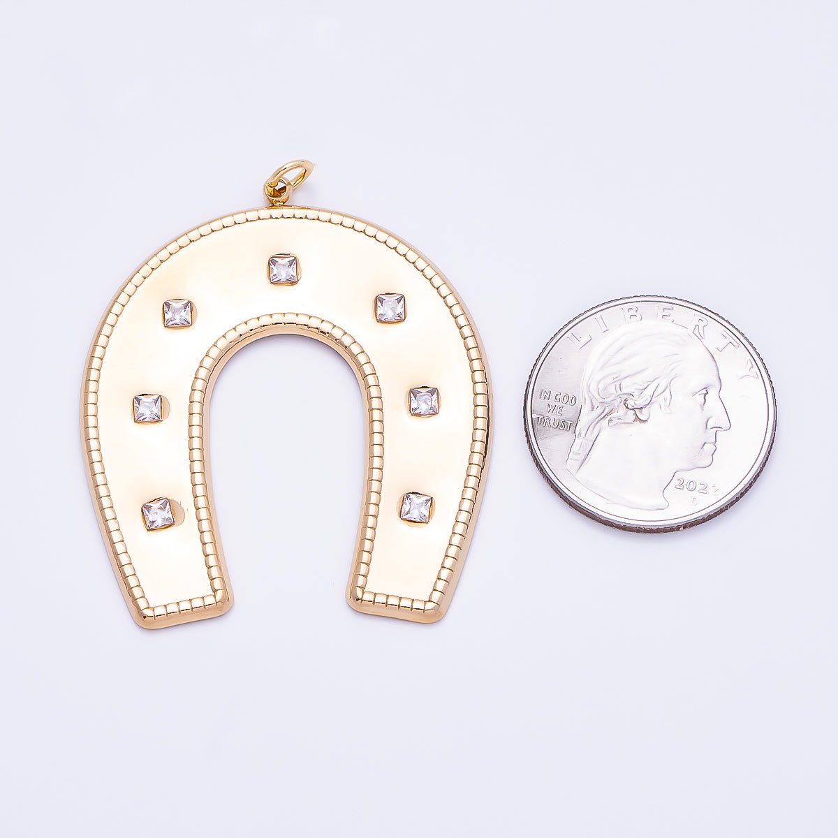 PVD Gold Stainless Steel 45mm Clear CZ Dotted Horseshoe Animal Charm | Charms-01326 - DLUXCA