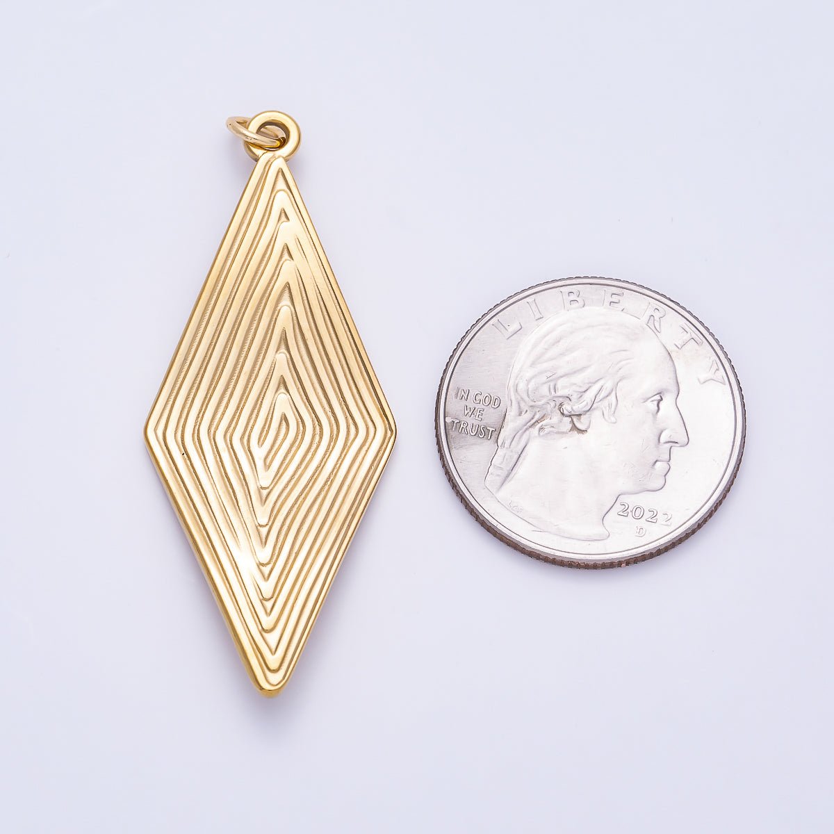 PVD Gold Stainless Steel 50mm Ribbed Lined Diamond Rhombus Charm | Charms-01431 - DLUXCA