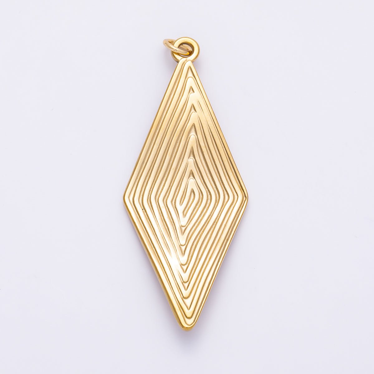 PVD Gold Stainless Steel 50mm Ribbed Lined Diamond Rhombus Charm | Charms-01431 - DLUXCA