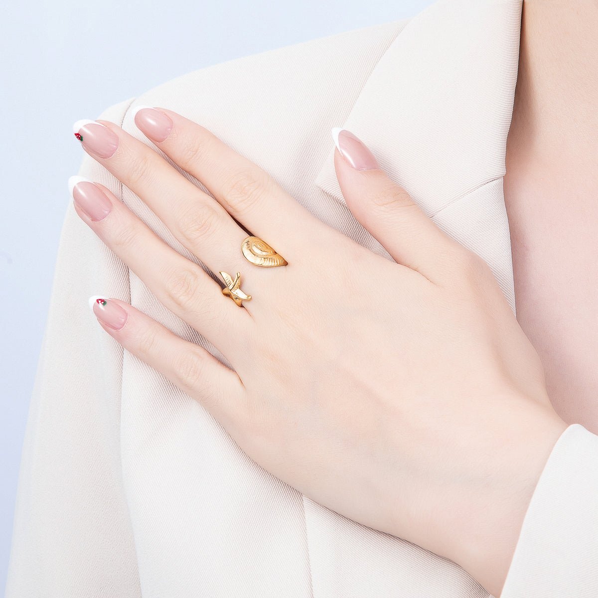 PVD Gold Stainless Steel BEACH Sea Shell Star Fish Minimalist Wrap Ring | Rings-00322 - DLUXCA