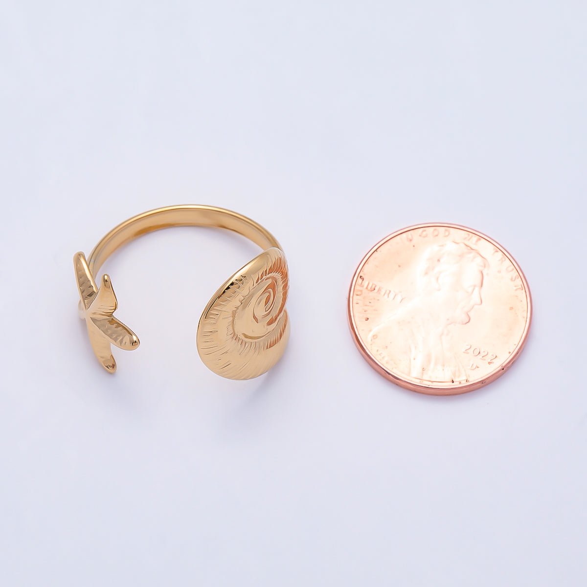 PVD Gold Stainless Steel BEACH Sea Shell Star Fish Minimalist Wrap Ring | Rings-00322 - DLUXCA