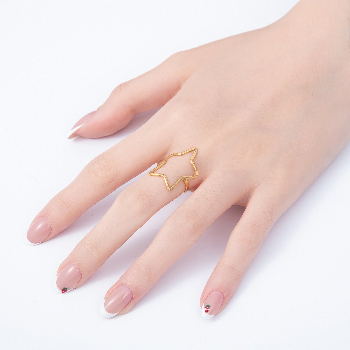 PVD Gold Stainless Steel Celestial Star Minimalist Open Bezel Ring | Rings-00327 - DLUXCA