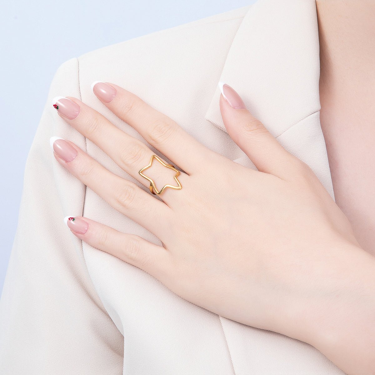PVD Gold Stainless Steel Celestial Star Minimalist Open Bezel Ring | Rings-00327 - DLUXCA