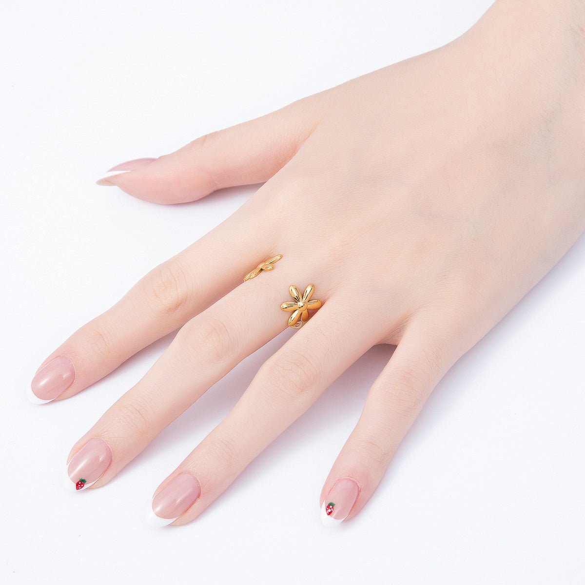 PVD Gold Stainless Steel Double Flower Minimalist Wrap Ring | Rings-00325 - DLUXCA