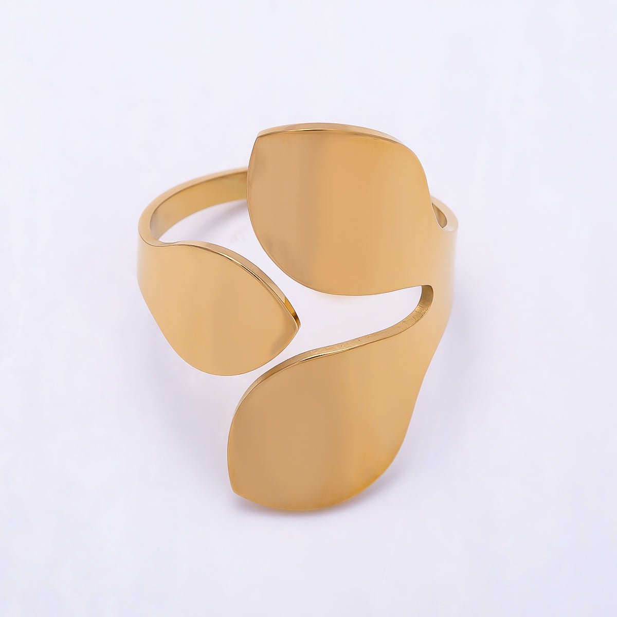 PVD Gold Stainless Steel Geometric Round Flower Minimalist Wrap Ring | Rings-00315 - DLUXCA