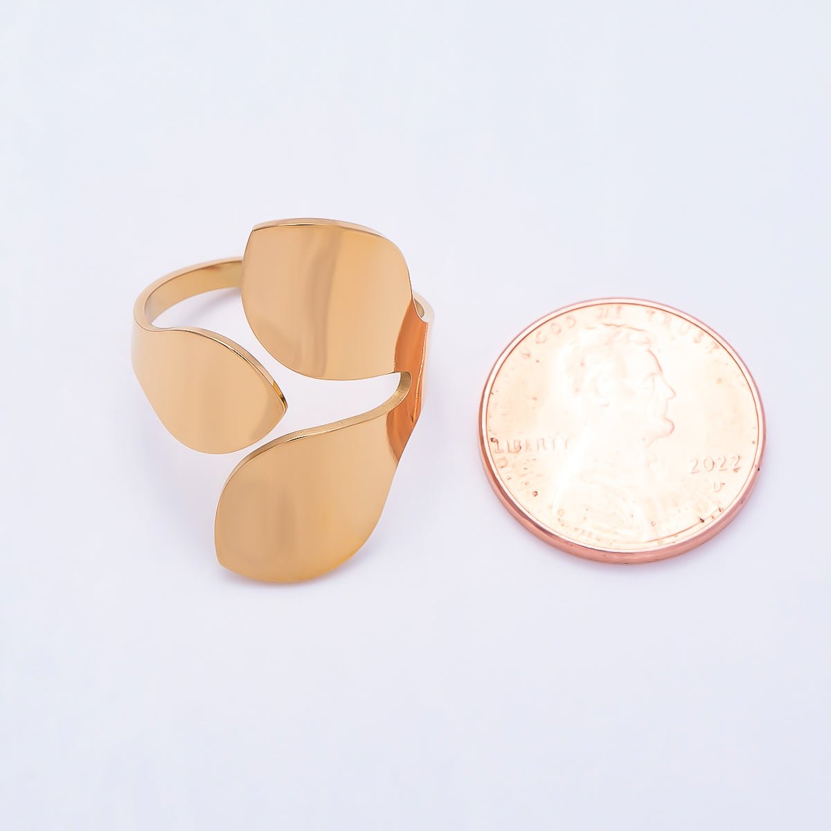 PVD Gold Stainless Steel Geometric Round Flower Minimalist Wrap Ring | Rings-00315 - DLUXCA
