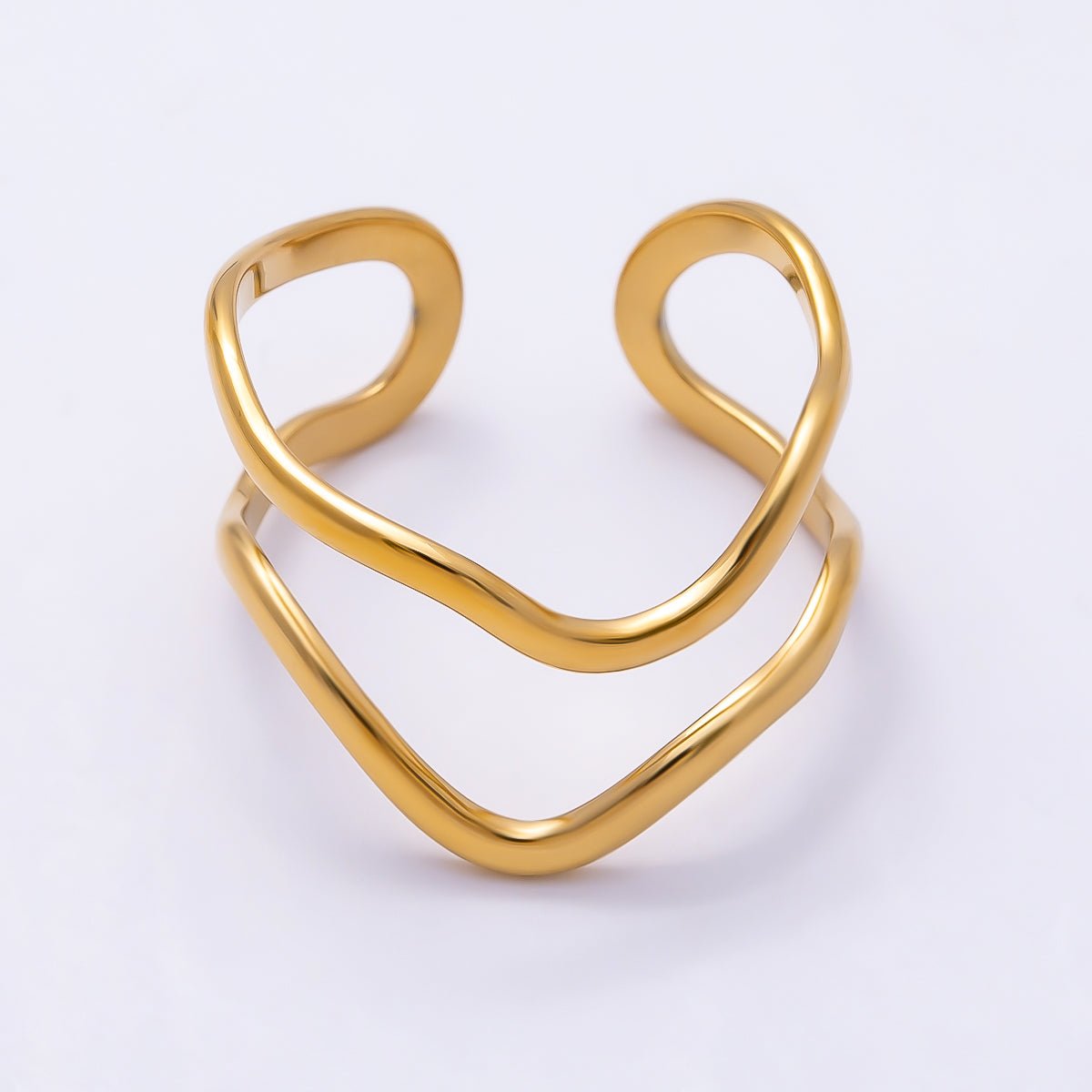 PVD Gold Stainless Steel Minimalist Wavy Double Band Ring | Rings-00316 - DLUXCA