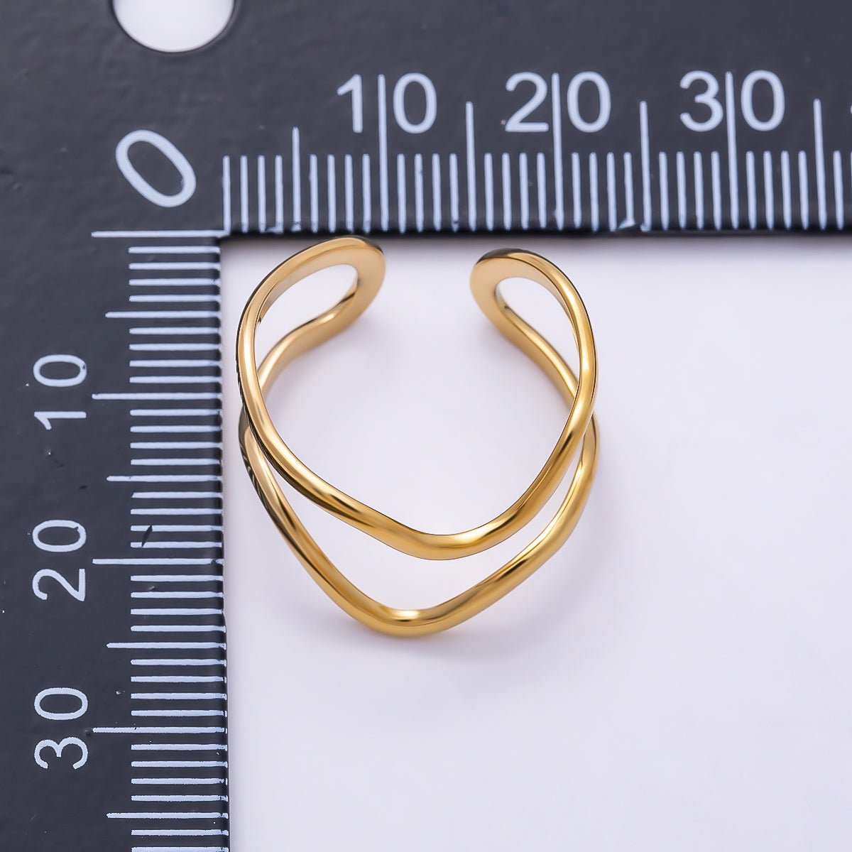 PVD Gold Stainless Steel Minimalist Wavy Double Band Ring | Rings-00316 - DLUXCA
