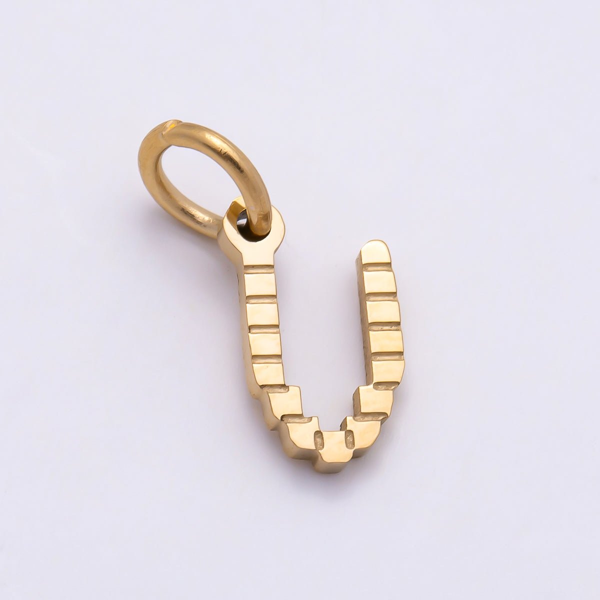PVD Stainless 8.5mm Lined Ribbed Digital Alphabet Initial Letter Charm | Charms-01126 ~ Charms-01151 - DLUXCA