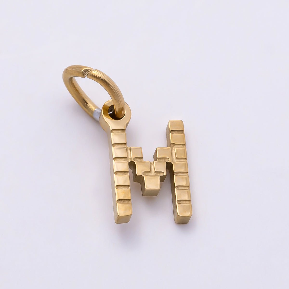PVD Stainless 8.5mm Lined Ribbed Digital Alphabet Initial Letter Charm | Charms-01126 ~ Charms-01151 - DLUXCA
