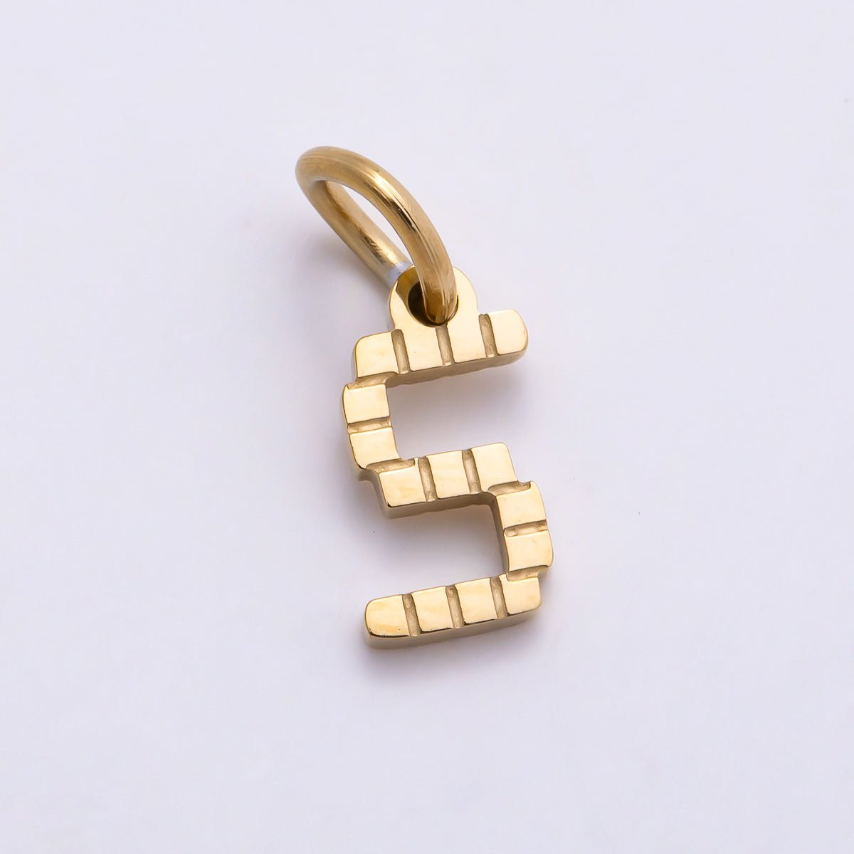 PVD Stainless 8.5mm Lined Ribbed Digital Alphabet Initial Letter Charm | Charms-01126 ~ Charms-01151 - DLUXCA