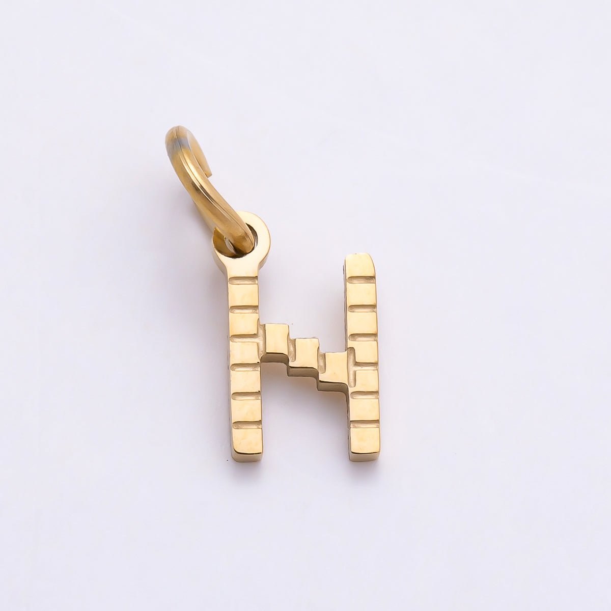 PVD Stainless 8.5mm Lined Ribbed Digital Alphabet Initial Letter Charm | Charms-01126 ~ Charms-01151 - DLUXCA